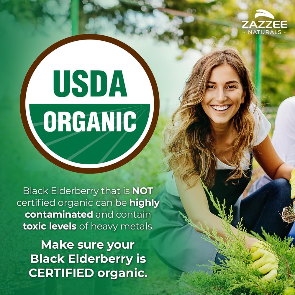 Zazzee USDA Organic Black Elderberry 10:1 Extract – 5000 mg, 120 Capsules