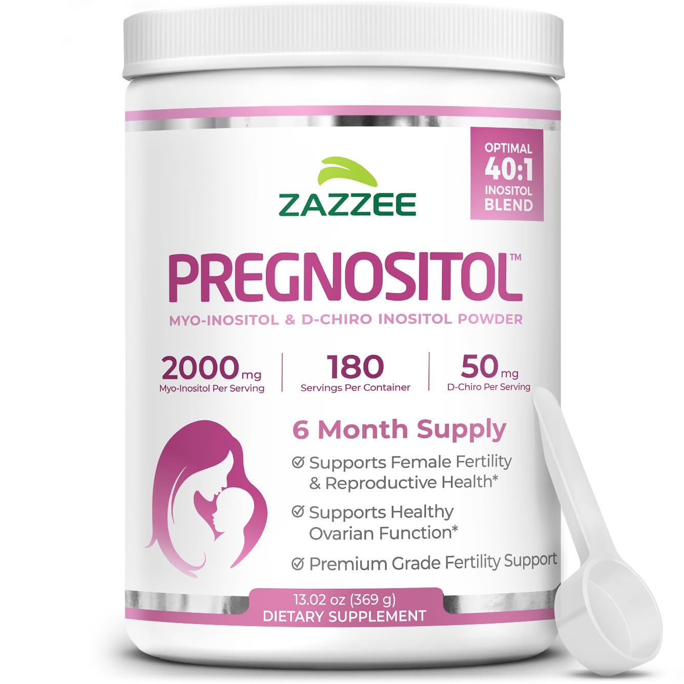 Zazzee Pregnostol Powder | 6-Month Supply, Myo-Inositol 40:1 D-Chiro-Inositol, Vegan & Non-GMO