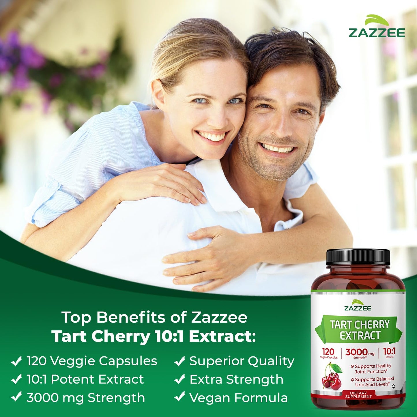 Zazzee Tart Cherry 10:1 Extract – 3000 mg Strength, 120 Vegan Capsules, 4-Month Supply