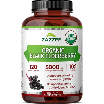 Zazzee USDA Organic Black Elderberry 10:1 Extract – 5000 mg, 120 Capsules