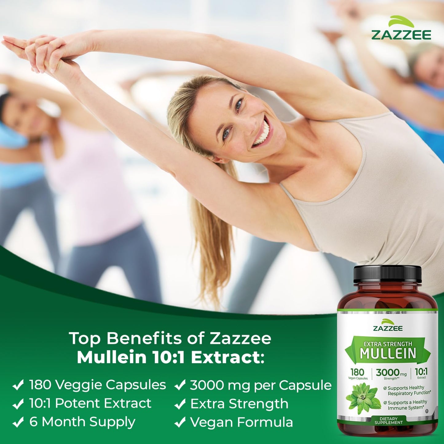 Zazzee Extra Strength Mullein 10:1 Extract – 3000 mg per Capsule, 180 Vegan Capsules, USA Made