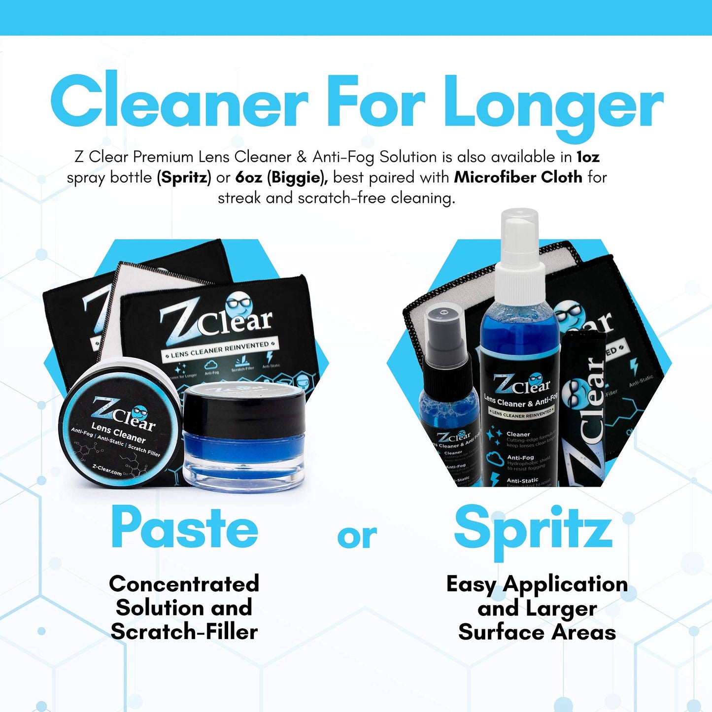 Zclear Lens Cleaner Paste with Microfiber Cloth – Anti-Fog Eyewear Cleaner Made in USA