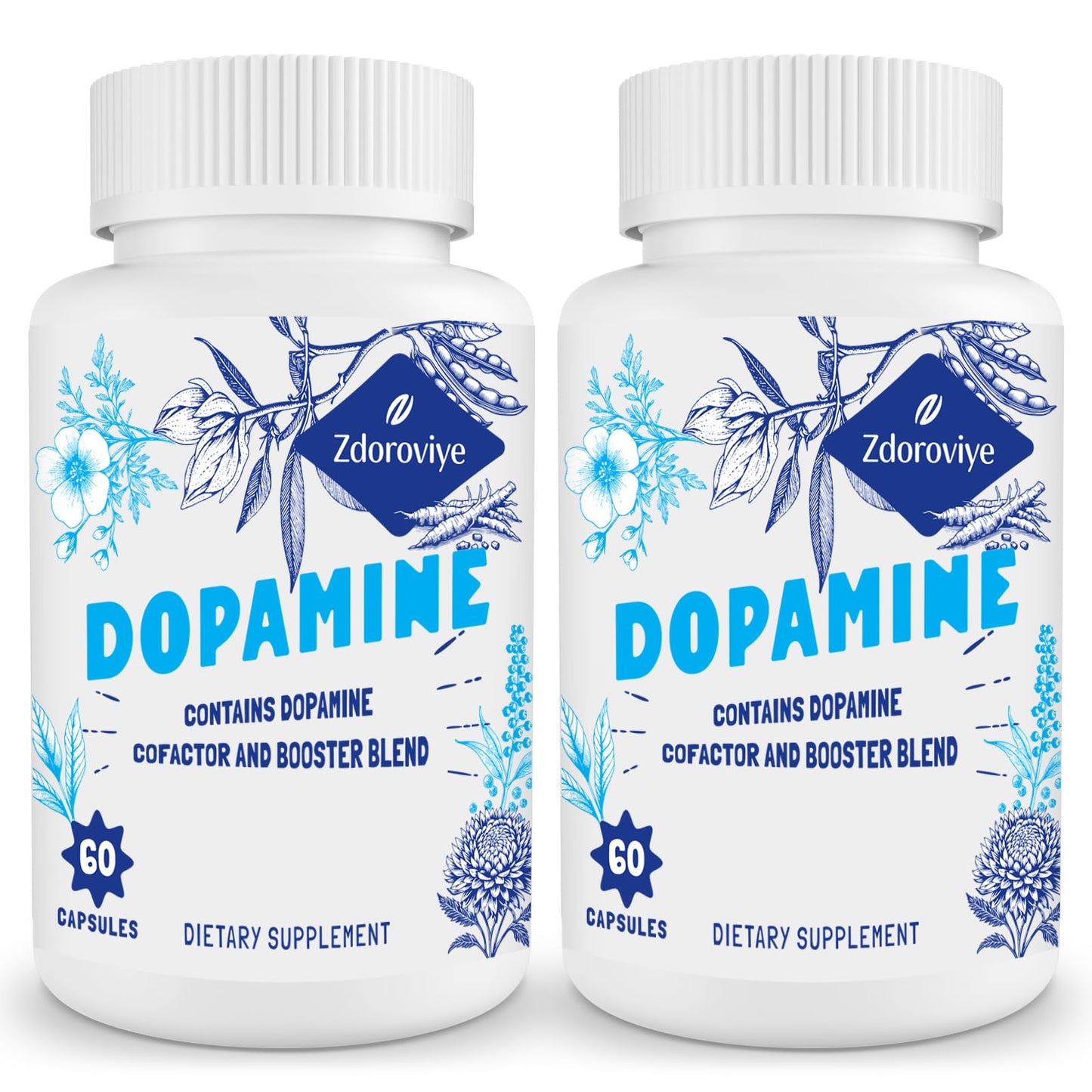 Zdoroviye Dopamine Supplements for Men & Women – 500mg Mucuna Pruriens (40% L-DOPA), 60 Capsules (2 Pack)