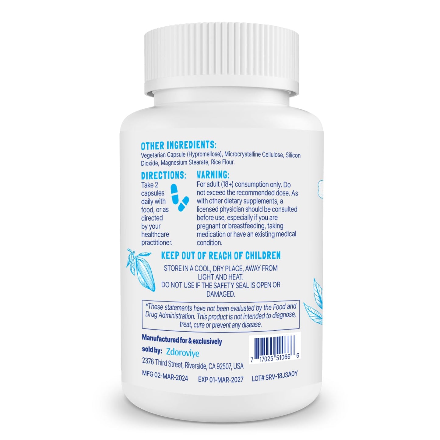 Zdoroviye Dopamine Supplements for Men & Women – 500mg Mucuna Pruriens (40% L-DOPA), 60 Capsules (2 Pack)