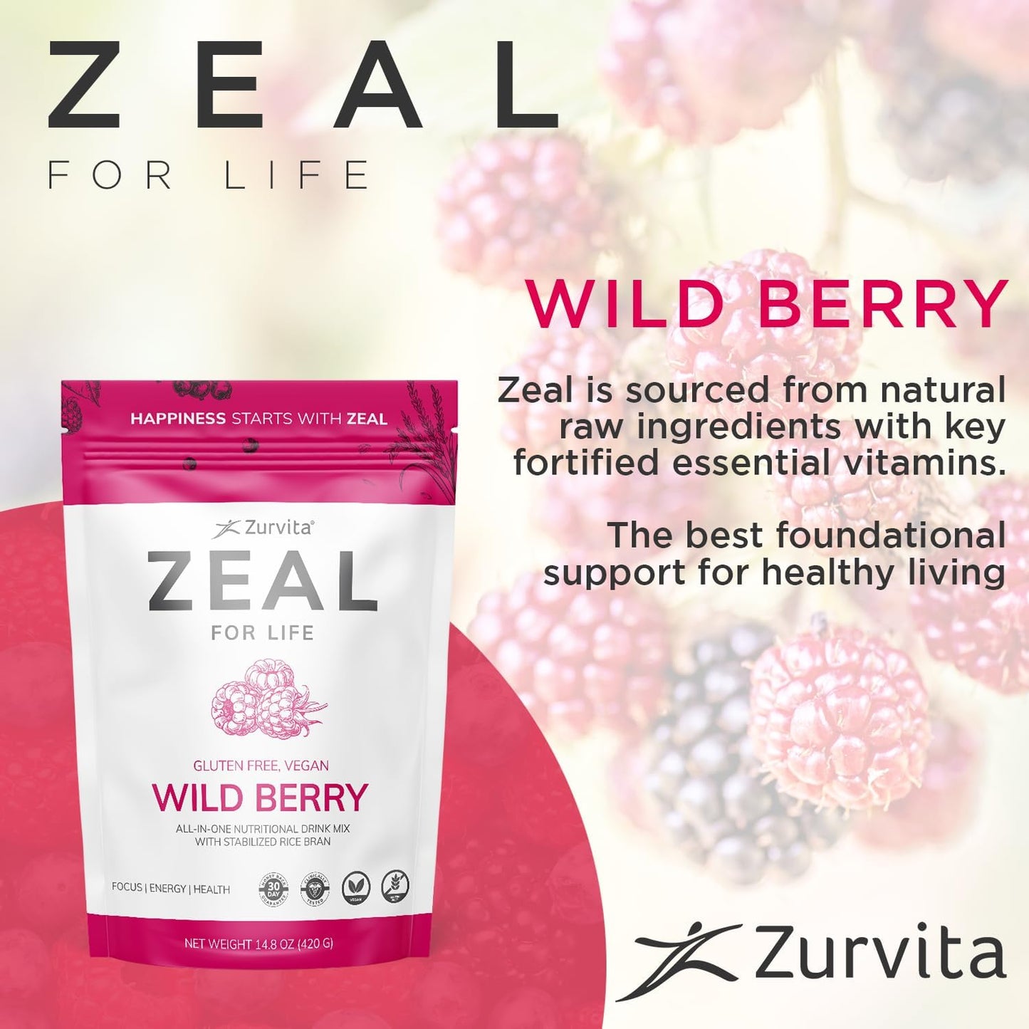 Zurvita Zeal for Life 30-Day Wellness Bag – Wild Berry Flavor (420 g)