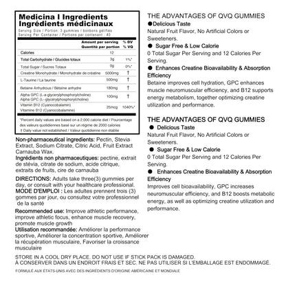 Zealtonic Creatine Monohydrate Gummies 5800mg with Betaine & Alpha GPC | 0 Sugar | 120 Blueberry