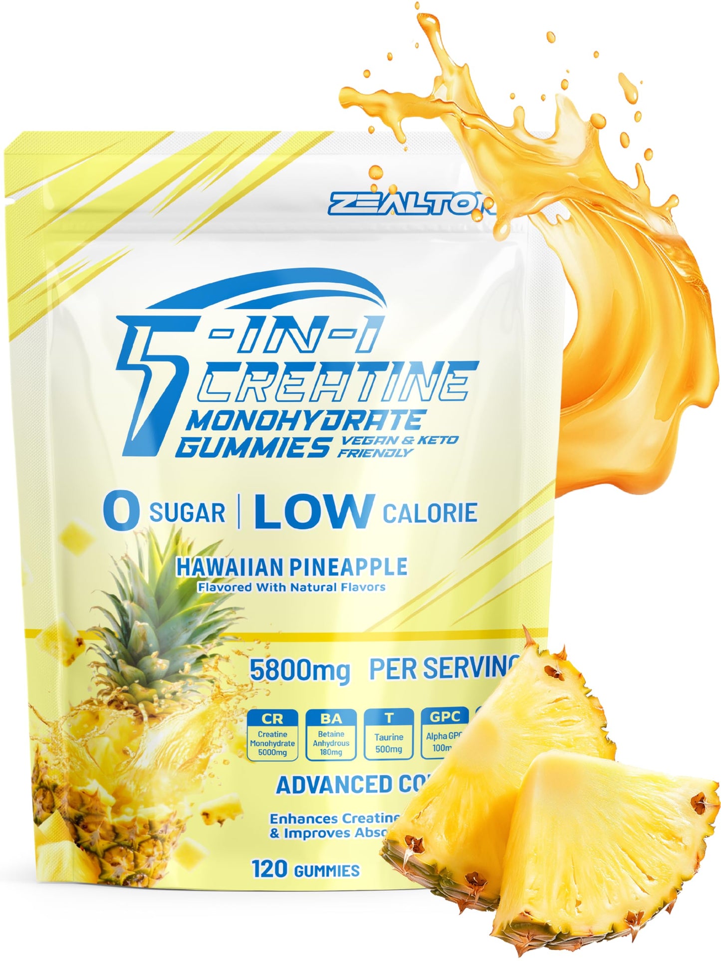 Zealtonic Creatine Monohydrate Gummies 5800mg – 0 Sugar | Pre-Workout Energy Booster