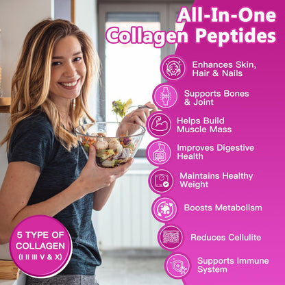 ZEBORA Multi Collagen Peptides Powder 50 Servings – Hydrolyzed Collagen Types I, II, III, V & X with Hyaluronic Acid, Biotin & Vitamin C