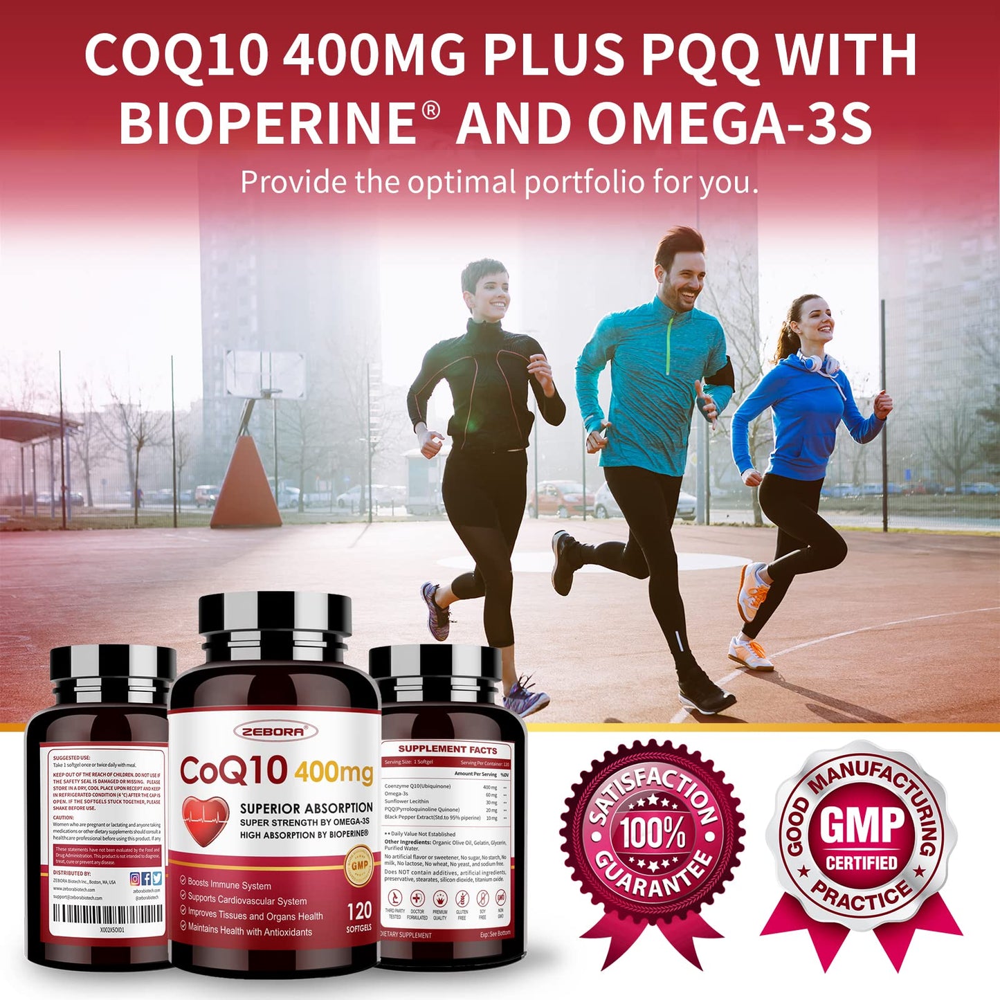 ZEBORA CoQ10 400mg Softgels with PQQ, BioPerine & Omega-3