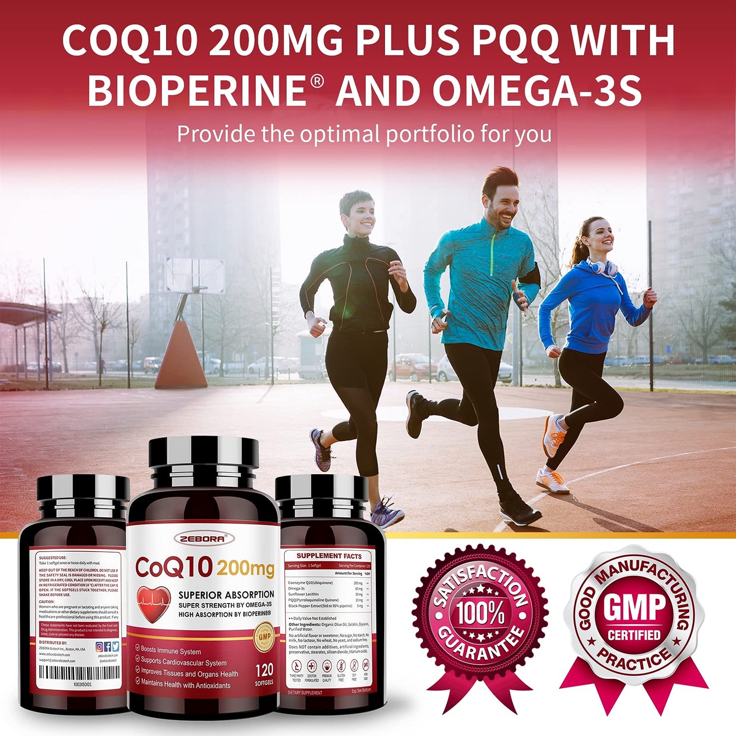 ZEBORA CoQ10-200mg Softgels with PQQ, BioPerine & Omega-3 — Pack of 2