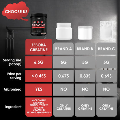 ZEBORA Micronized Creatine Monohydrate Powder – 5G Creatine, 75 Servings