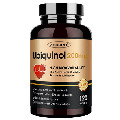 ZEBORA Ubiquinol CoQ10 200mg Softgels - Max Absorption, Heart Health