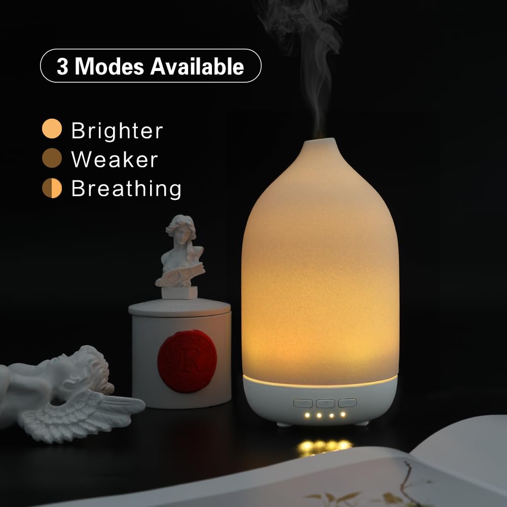 ZEIGGA LAB 100ml Ceramic Essential Oil Diffuser - Large Room, 5 Timers, Auto-Off, Warm Ambient Light