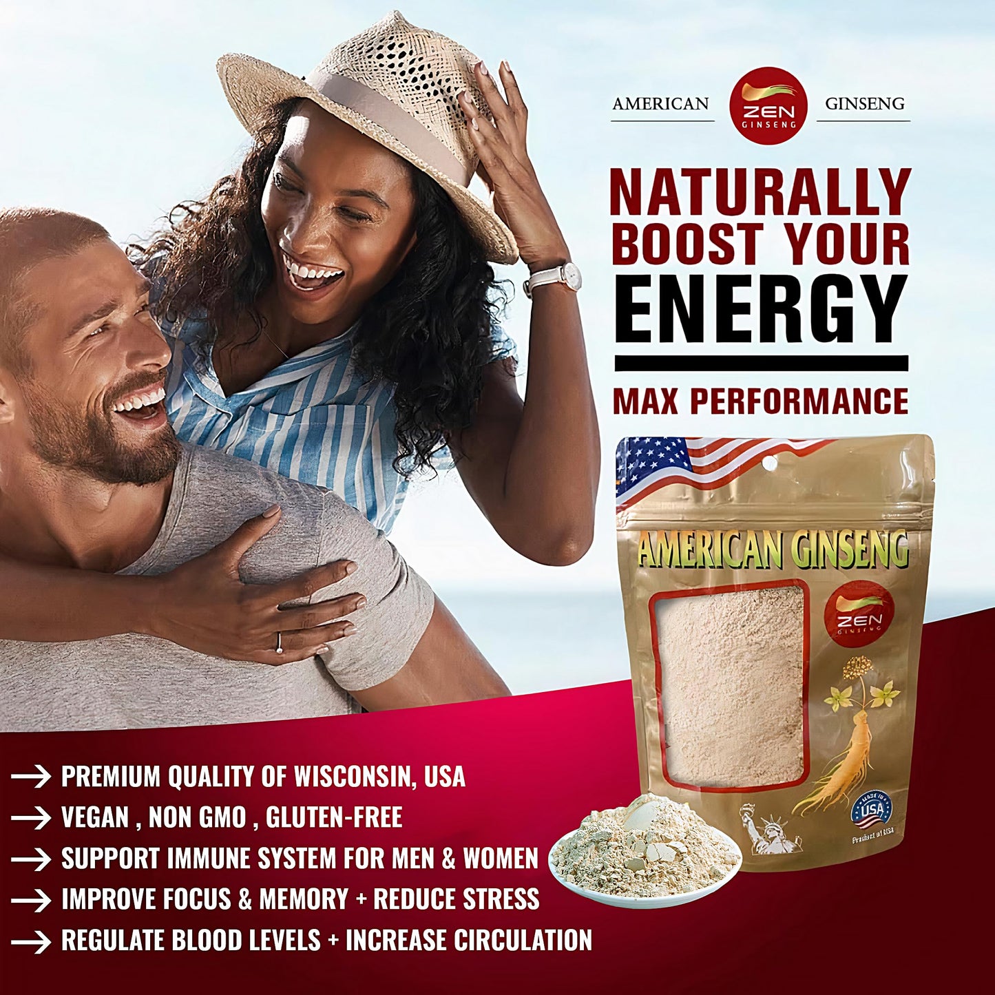 Zen Ginseng Powder 4 oz – Wisconsin American Ginseng, Non-GMO & Gluten Free