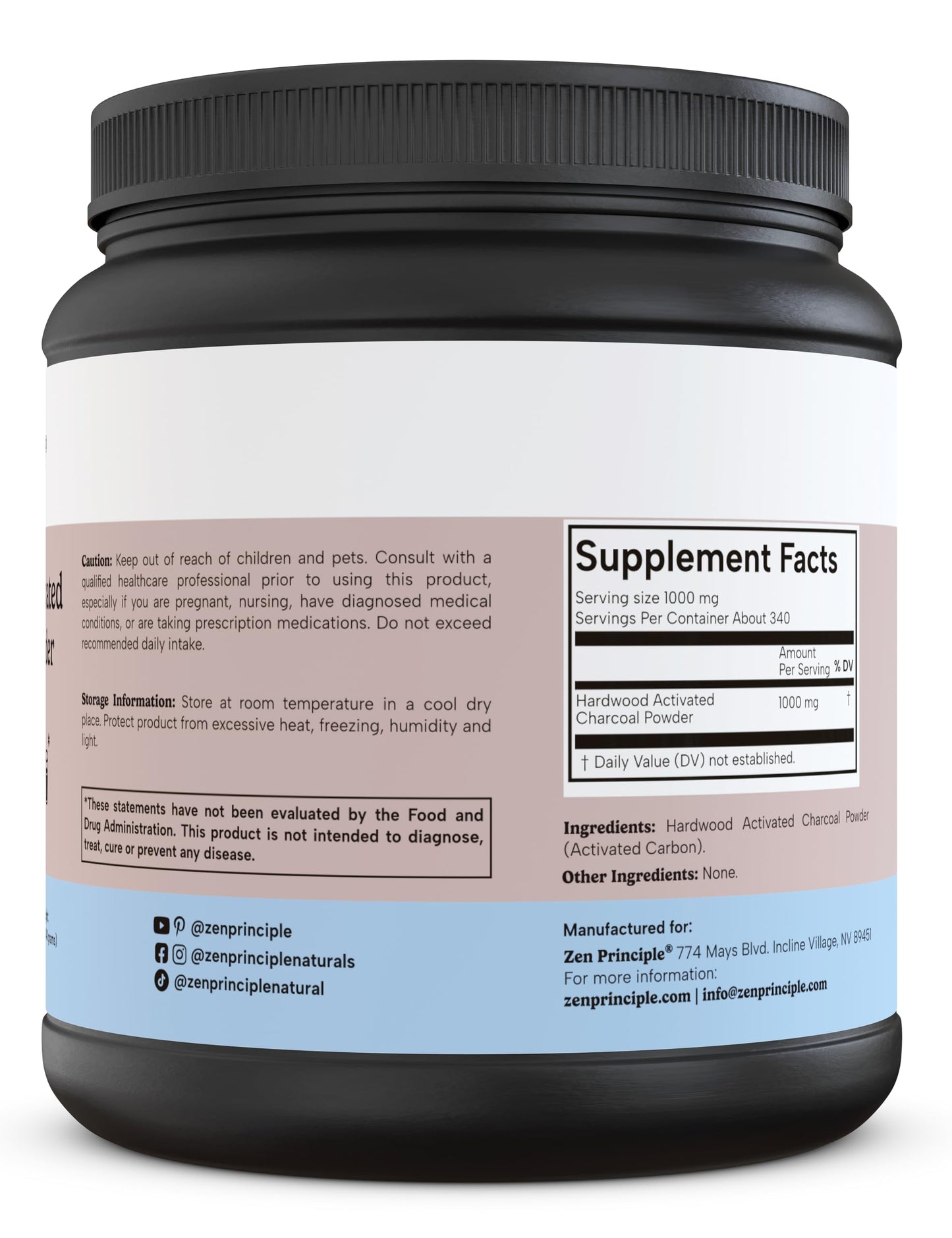 Zen Principle Activated Charcoal Powder – USA Hardwood, All Natural, 12 oz