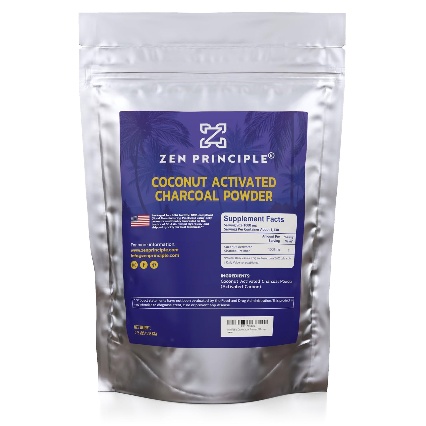 Zen Principle Coconut Activated Charcoal Powder - 2.5 lb | Teeth Whitening, Skin & Hair