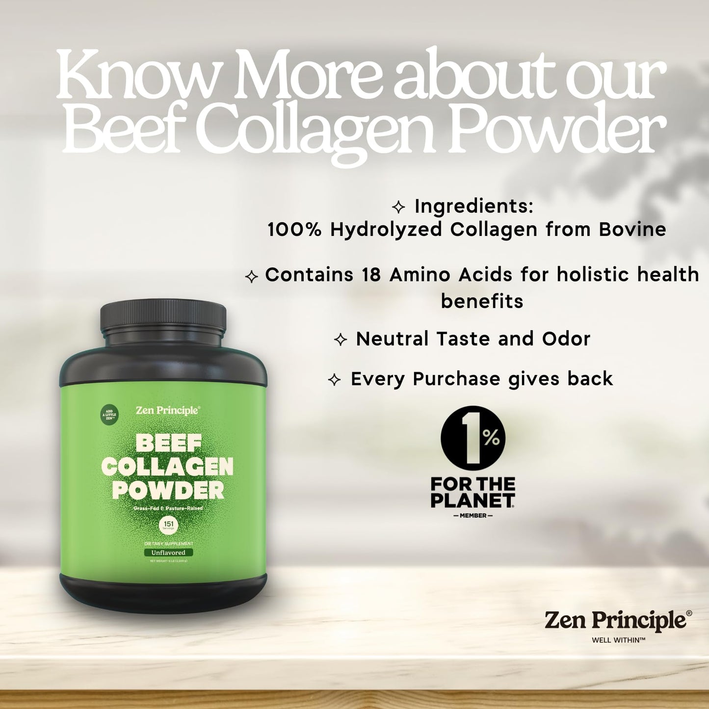 Zen Principle Grass-Fed Collagen Peptides — 3 lb Agglomerated Hydrolyzed Powder | Paleo & Keto Friendly