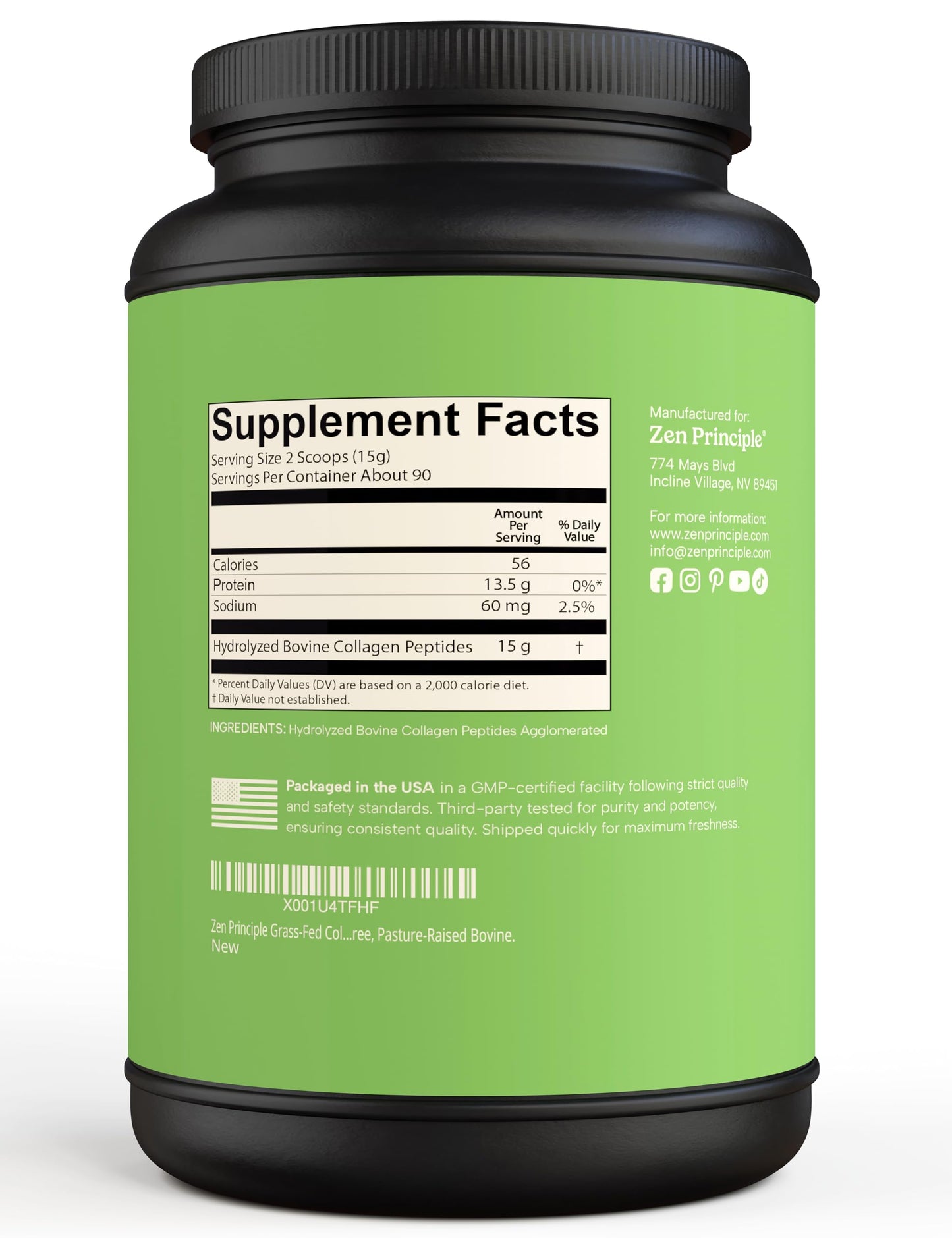 Zen Principle Grass-Fed Collagen Peptides — 3 lb Agglomerated Hydrolyzed Powder | Paleo & Keto Friendly