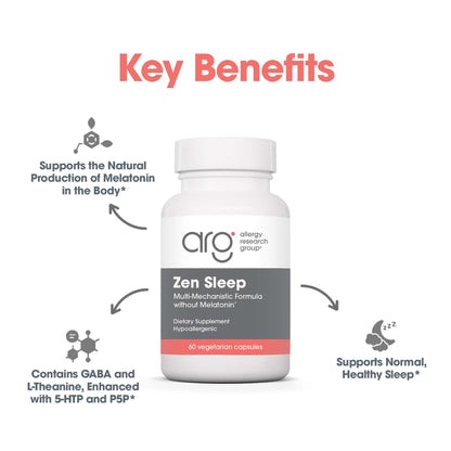 Allergy Research Group Zen Sleep – GABA L-Theanine Sleep Supplement with 5-HTP, P5P, and Vitamin B6 | 60 Vegetarian Capsules