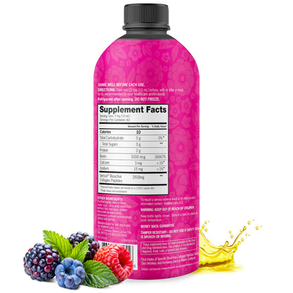 Zena Nutrition Liquid Collagen with Biotin – Type I & III, Verisol, Mixed Berry (60 Servings)