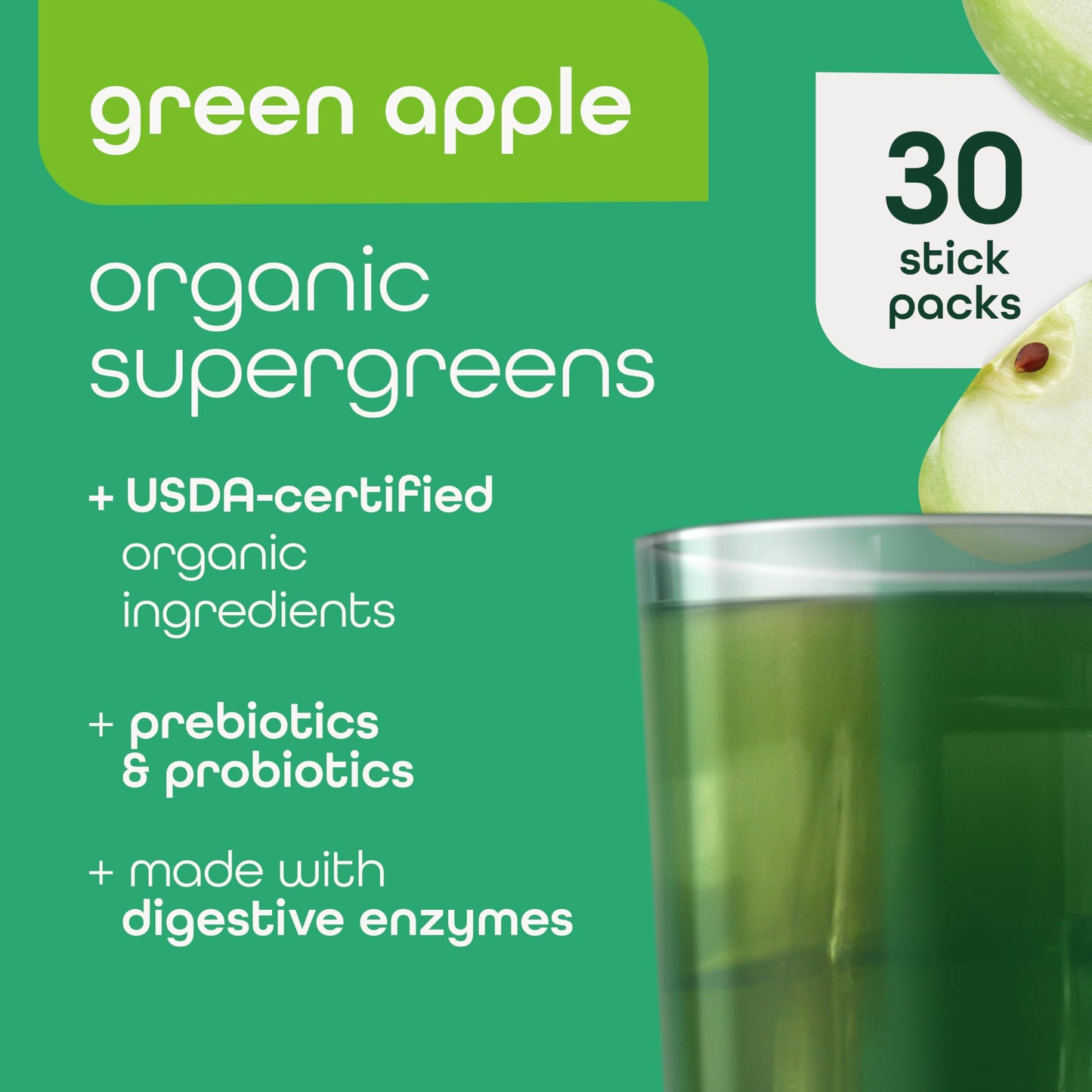 Zena Nutrition Organic Super Greens Powder — 70+ Superfoods, 0 Sugar, 30 Packets