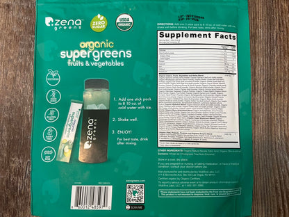 Zena Nutrition Organic Super Greens Powder — 70+ Superfoods, 0 Sugar, 30 Packets