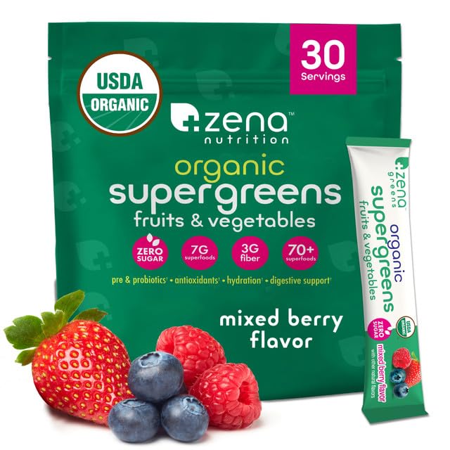 Zena Nutrition Organic Super Greens Powder – 70+ Superfoods, 0 Sugar