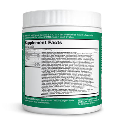 Zena Nutrition Organic Super Greens Powder, 70+ Superfoods, 0 Sugar, 3G Fiber, Spirulina, Chlorella, Antioxidants, Prebiotics/Probiotics, Digestive Enzymes, Mixed Berry, 30 Servings