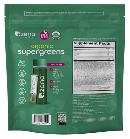 Zena Nutrition Organic Super Greens Powder – 70+ Superfoods, 0 Sugar