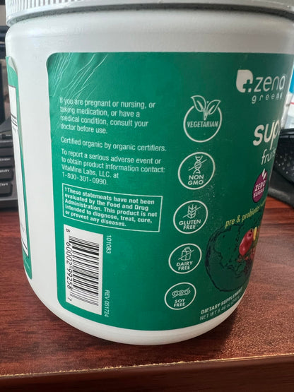 Zena Nutrition Organic Super Greens Powder, 70+ Superfoods, 0 Sugar, 3G Fiber, Spirulina, Chlorella, Antioxidants, Prebiotics/Probiotics, Digestive Enzymes, Mixed Berry, 30 Servings