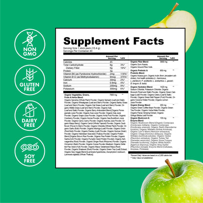 Zena Nutrition Organic Super Greens Energy & Hydration Powder — 70+ Superfoods, 0 Sugar, 5g Fiber, 40 Packets