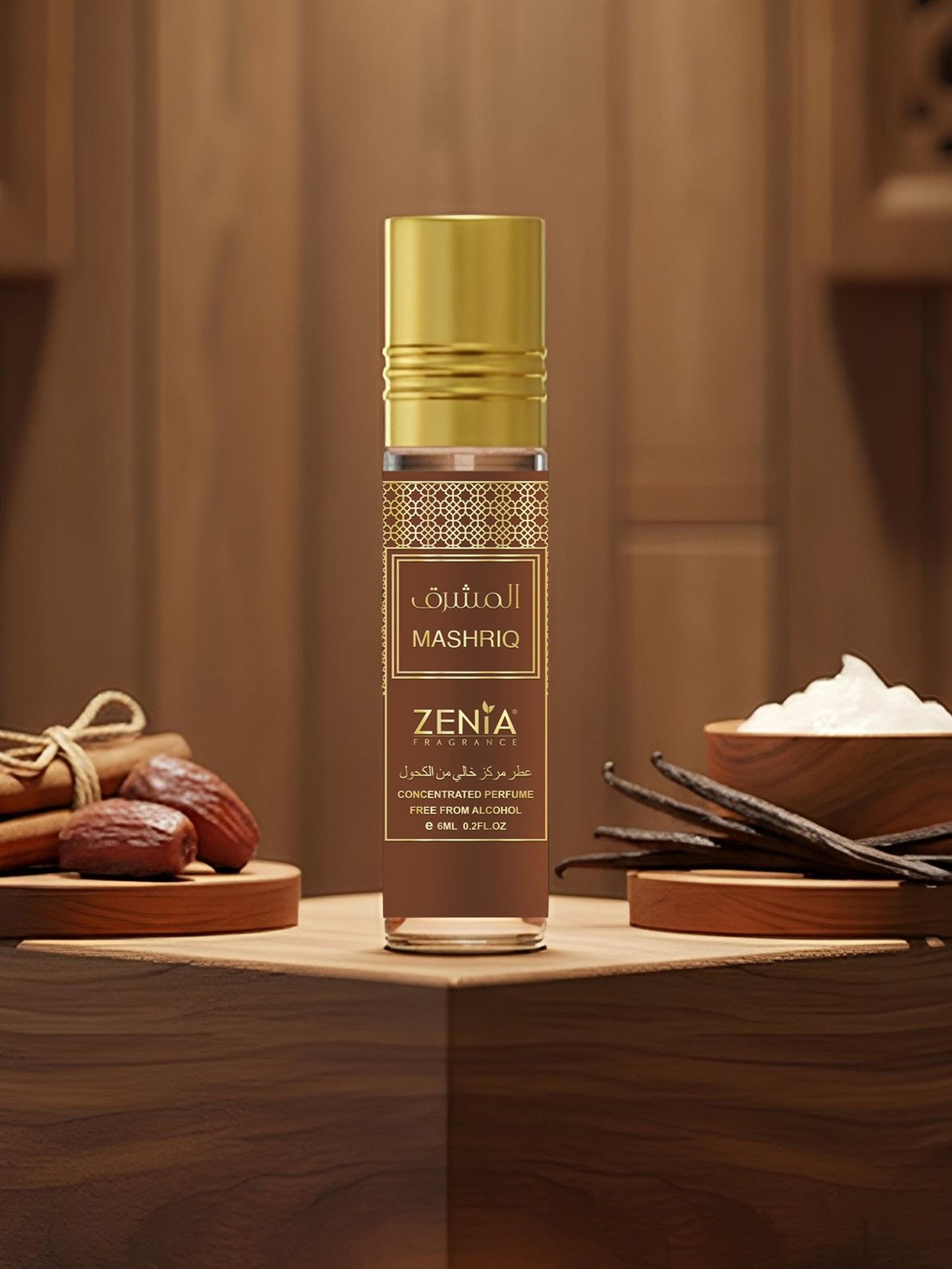 Zenia Mashriq Perfume Oil Roll-On – 6ml | Long-Lasting Cinnamon & Vanilla Fragrance