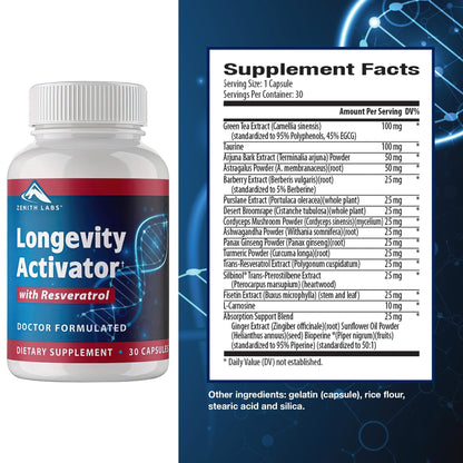 Zenith Labs Longevity Activator: Anti-Aging Supplement with Resveratrol | 3 Pack