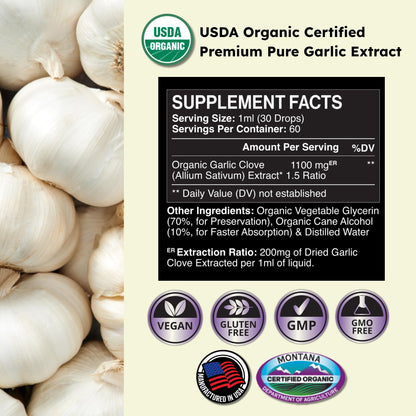 Zenmen Organic Garlic Cloves Extract (Odorless Tincture) – Immune Support, Antioxidants, 2.32 oz / 60 ml – Vegan – Made in USA