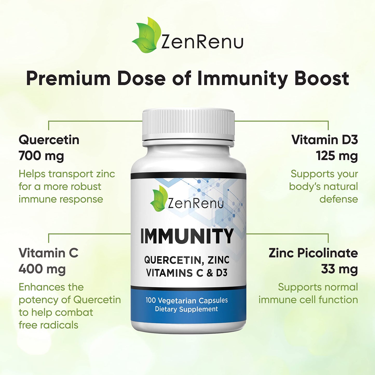 Zenrenu Immunity Quercetin 700 mg | Zinc, Vitamin C & D Immune Support