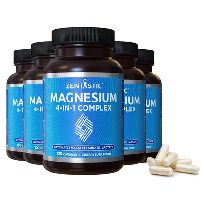 Zentastic Magnesium Complex – 600 Magnesium Capsules – Chelated Magnesium Glycinate, Malate, Taurate & Lactate | Support Bones & Muscles