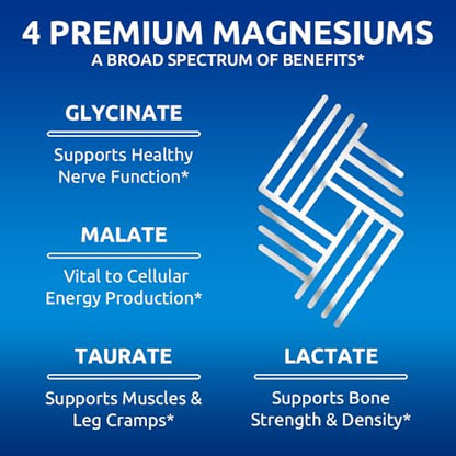 Zentastic Magnesium Complex 4-in-1 | Chelated Magnesium Glycinate, Malate, Taurate & Lactate – 120 Capsules