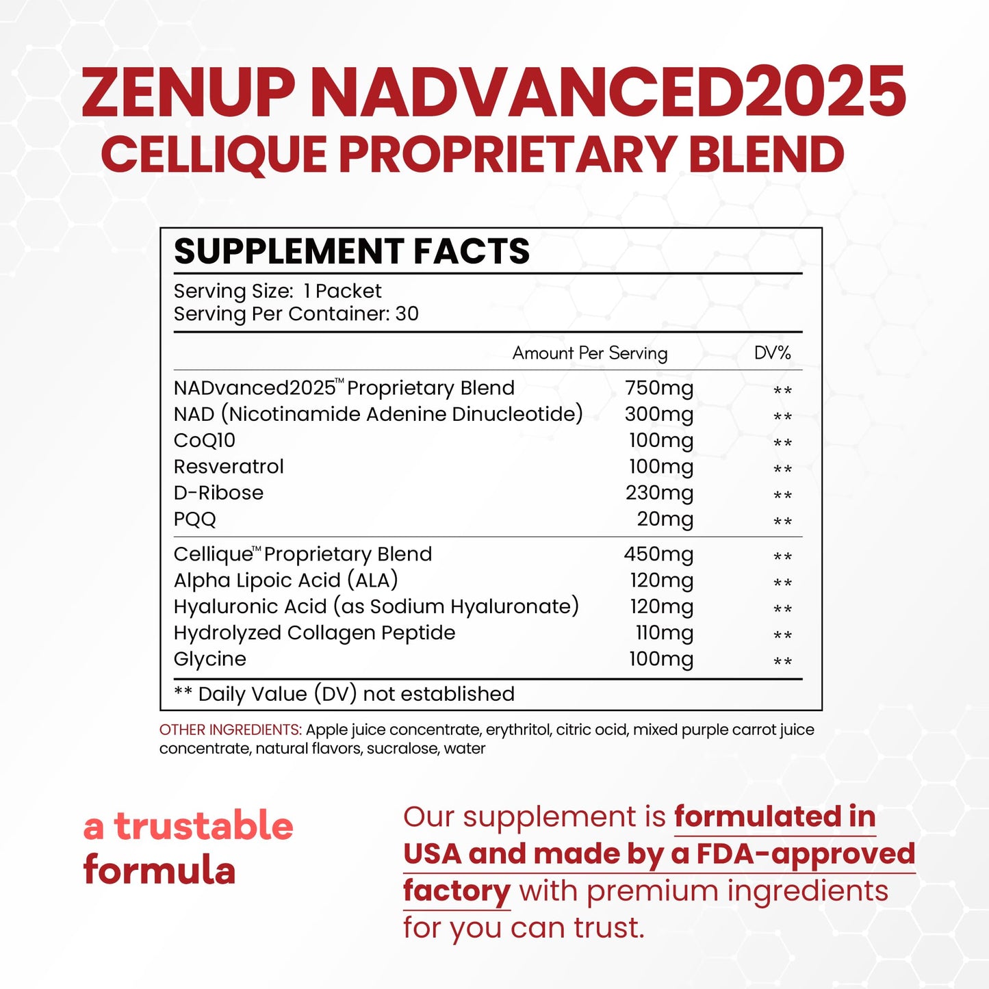 ZenUP NAD+ Extra Strength 1200mg Stick Pack – CoQ10, Resveratrol, D-Ribose & D-PQQ | 30 Packets
