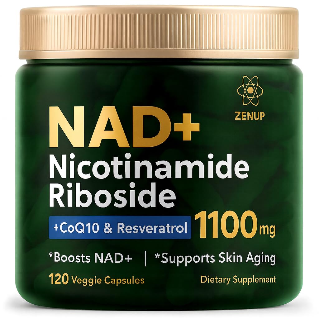 ZenUP NAD+ Supplement | 1100mg Liposomal NR with Resveratrol & Quercetin | Energy & Skin Support | 120 Caps