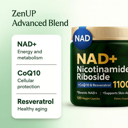 ZenUP NAD+ Supplement | 1100mg Liposomal NR with Resveratrol & Quercetin | Energy & Skin Support | 120 Caps