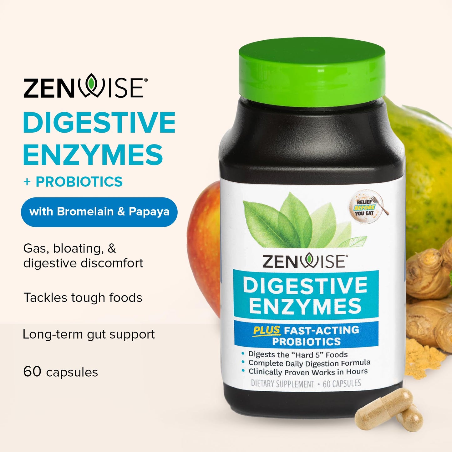 Zenwise Health Digestive Enzymes for Gut Health & Bloating Relief - 180 Count
