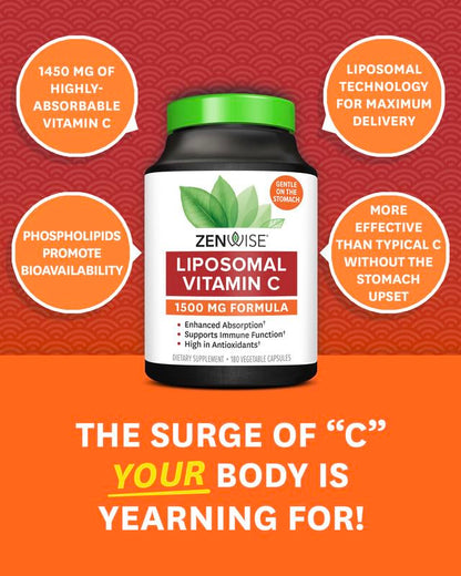 Zenwise Health Liposomal Vitamin C 1500mg – Immune Support & Antioxidant