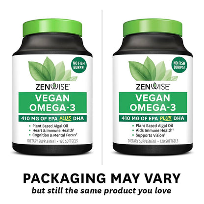 Zenwise Vegan Omega-3 Supplement – Algae-Derived EPA/DHA/DPA | Burpless, 120 Softgels