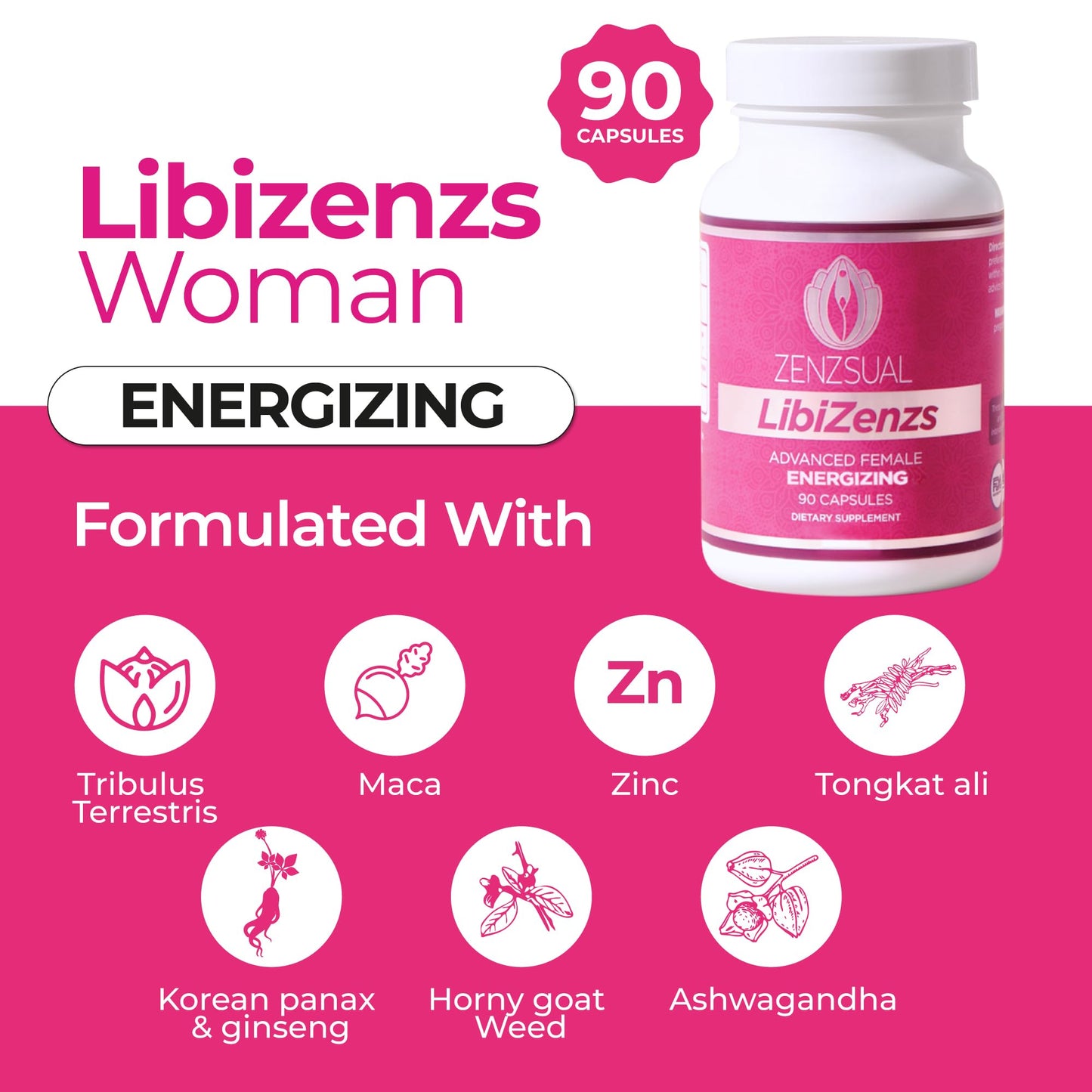 ZENZSUAL Libizenzs – Plant-Based Energy Support for Women | Caffeine-Free with Maca, Ashwagandha & Ginseng