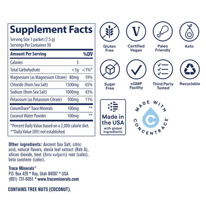 Trace Minerals ZeroLyte Salty Tropical Flavor | Sugar Free Electrolyte Drink Mix | 30 Packets