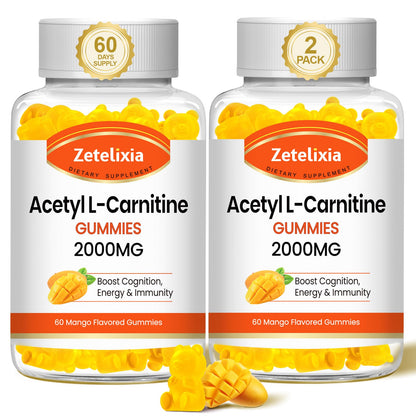 Zetelixia 2-Pack Acetyl L-Carnitine Gummies – Mango Flavor, 120 Count, Vegan