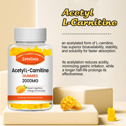 Zetelixia 2-Pack Acetyl L-Carnitine Gummies – Mango Flavor, 120 Count, Vegan