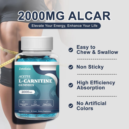 Zetelixia 2 Pack Sugar Free Acetyl L-Carnitine Gummies – Energy, Brain & Heart Health (Vegan, Non-GMO) 120 Count