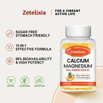 Zetelixia Calcium Gummies for Women & Men - Vitamin D3 & K2, 120 Count