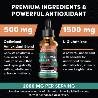 Zeylamum 2000mg Liposomal Glutathione Liquid Drops — Ultra-Absorption, Skin & Immunity Support, 8.08 oz